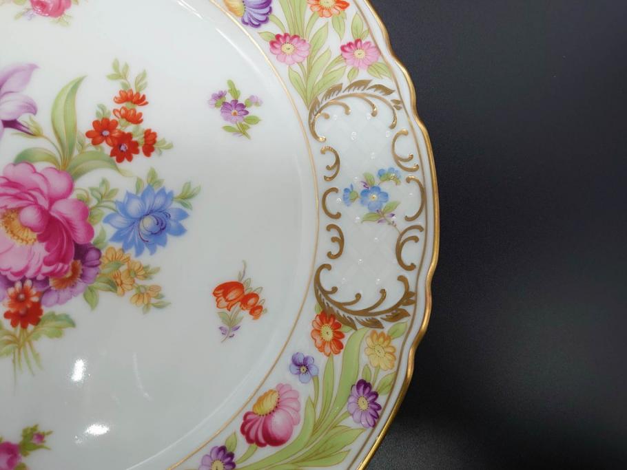 ドイツ　ドレスデン　シューマン ババリア　SCHUMANN BAVARIA　 金彩　フラワー　華やかな花たちが食卓に彩を与えるプレート6枚セット(大小、皿、洋食器)(R-074620)
