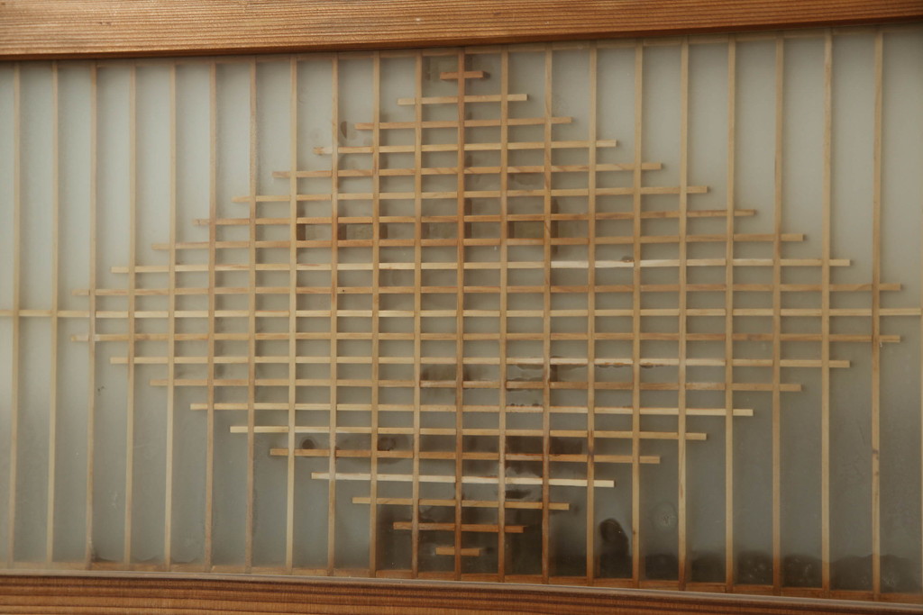 和製ビンテージ　両面ガラス　組子細工が上品なガラス入り欄間2枚セット(ヴィンテージ、明かり取り、明り取り、建具)(R-060016)