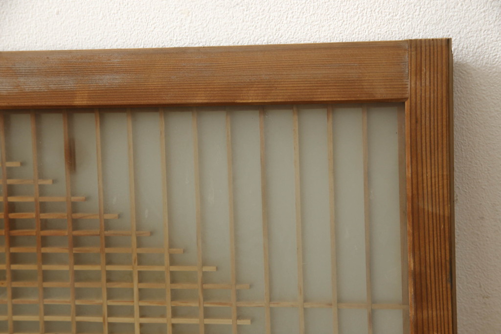 和製ビンテージ　両面ガラス　組子細工が上品なガラス入り欄間2枚セット(ヴィンテージ、明かり取り、明り取り、建具)(R-060017)