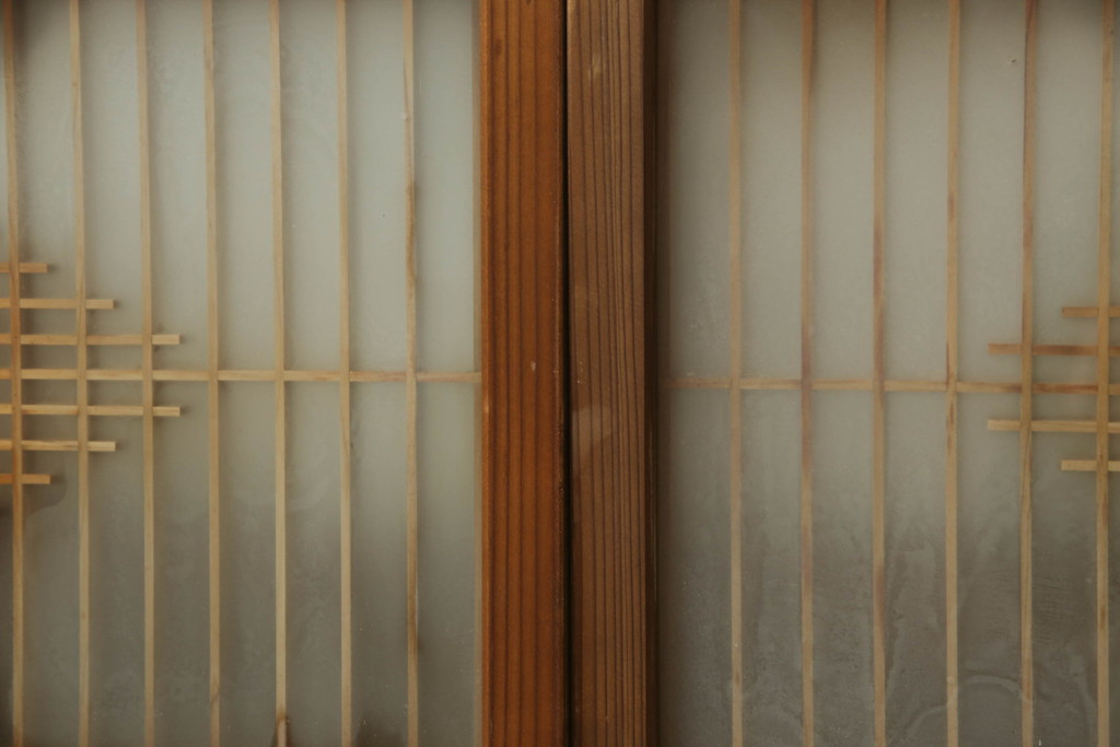 和製ビンテージ　両面ガラス　組子細工が上品なガラス入り欄間2枚セット(ヴィンテージ、明かり取り、明り取り、建具)(R-060017)