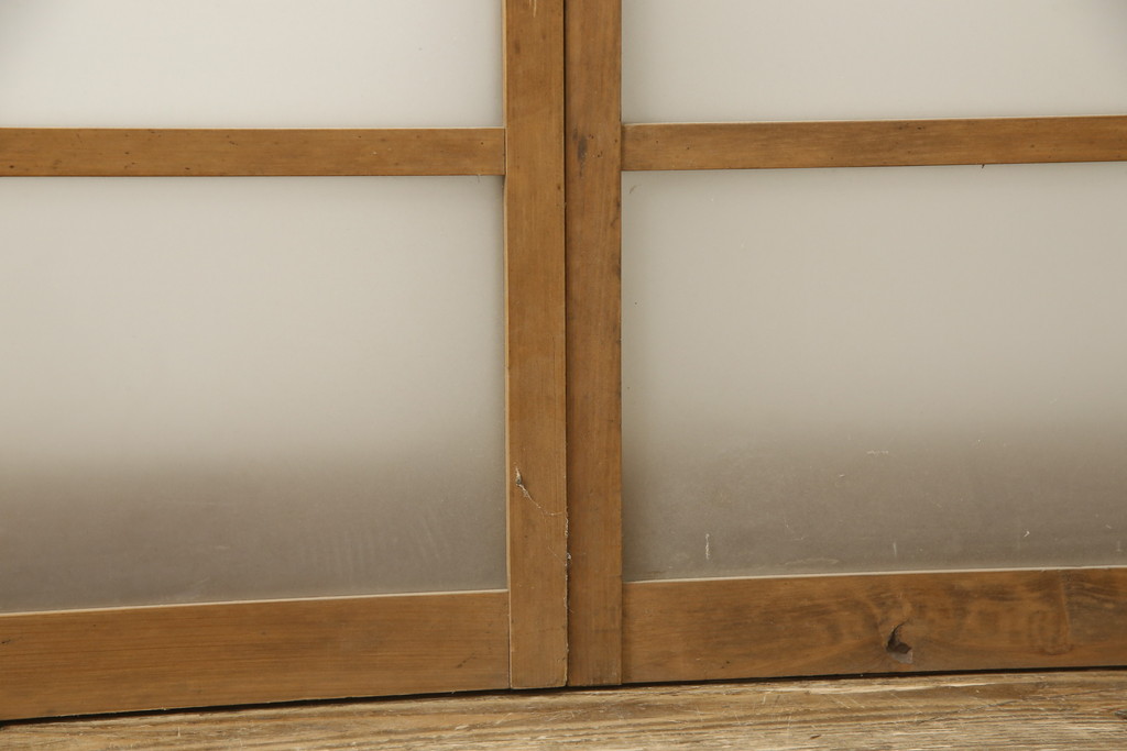 アンティーク建具　昭和レトロな雰囲気漂うすりガラス入りの引き戸2枚セット(窓、ガラス戸)(R-059980)