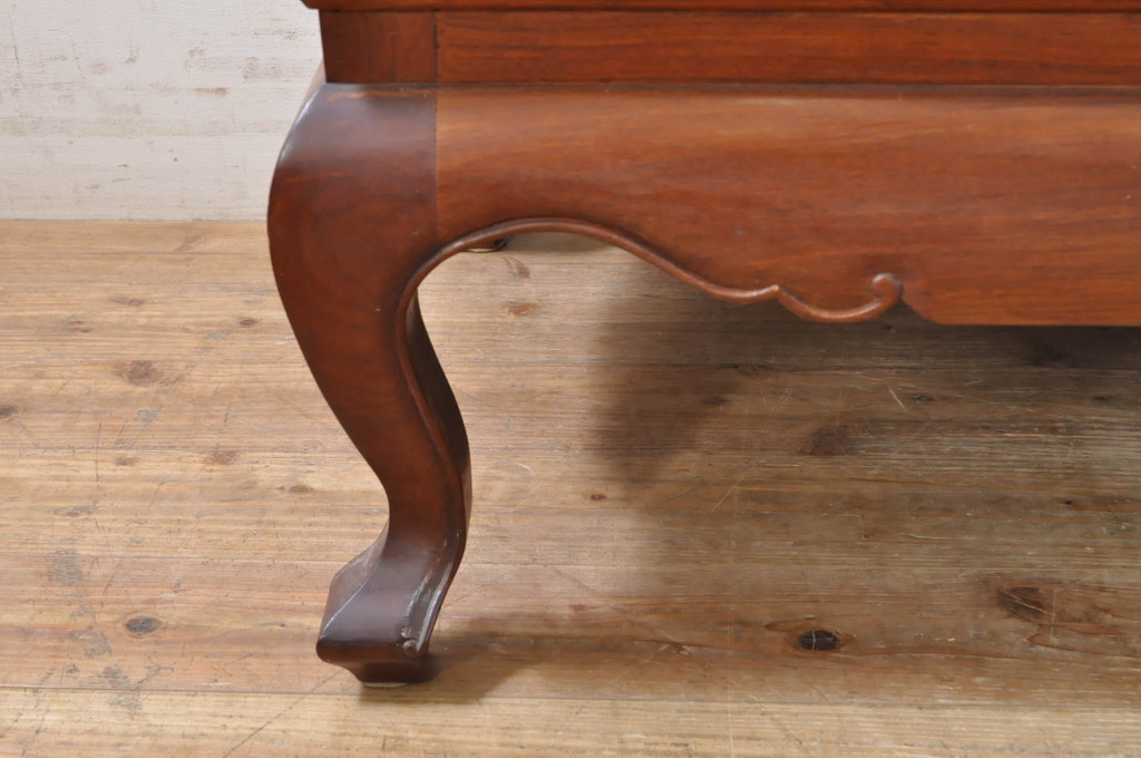 和製ビンテージ　総花梨(カリン)材　象嵌入り　凝ったデザインの彫刻が魅力のベンチ(長椅子、長イス、板座チェア、3人掛けソファ、3人掛けベンチ、ヴィンテージ)(R-072753)