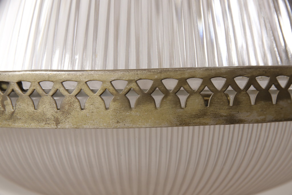 フランスアンティーク　極上品!!　凝ったつくりが魅力的な真鍮製フレームの天井照明(吊り下げ照明、ペンダントライト、シェード)(R-056498)