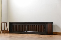 和製アンティーク　昭和初期　横桟引き戸が魅力!レトロな佇まいの三尺水屋箪笥サイドキャビネット(食器棚、収納棚、戸棚、サイドボード)(R-059355)