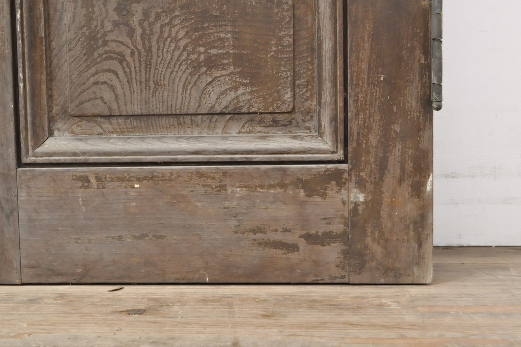 大正ロマン　総欅材製　クラシカルなモールディング入り!背の高いアンティークドア1対(扉、玄関ドア、両開き戸、建具)(R-056348)