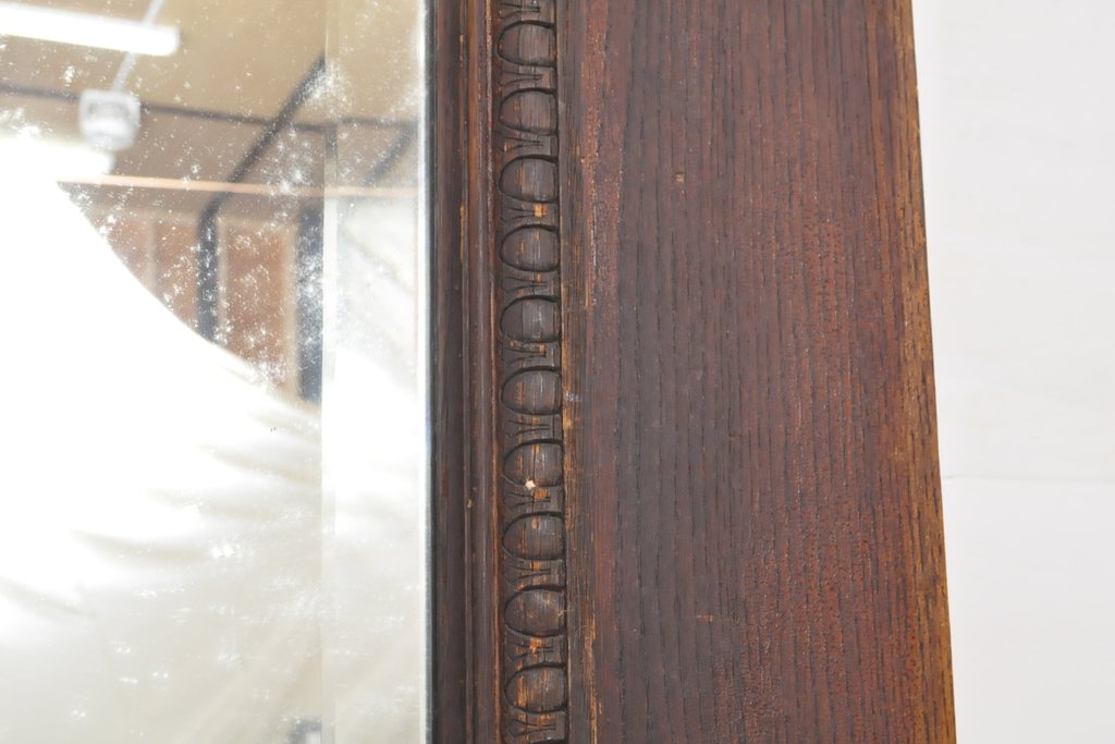アンティーク建具　イギリス　オーク材製　ミラーと彫刻入りの上品なドア1枚(扉、木製ドア、建具)(R-056192)