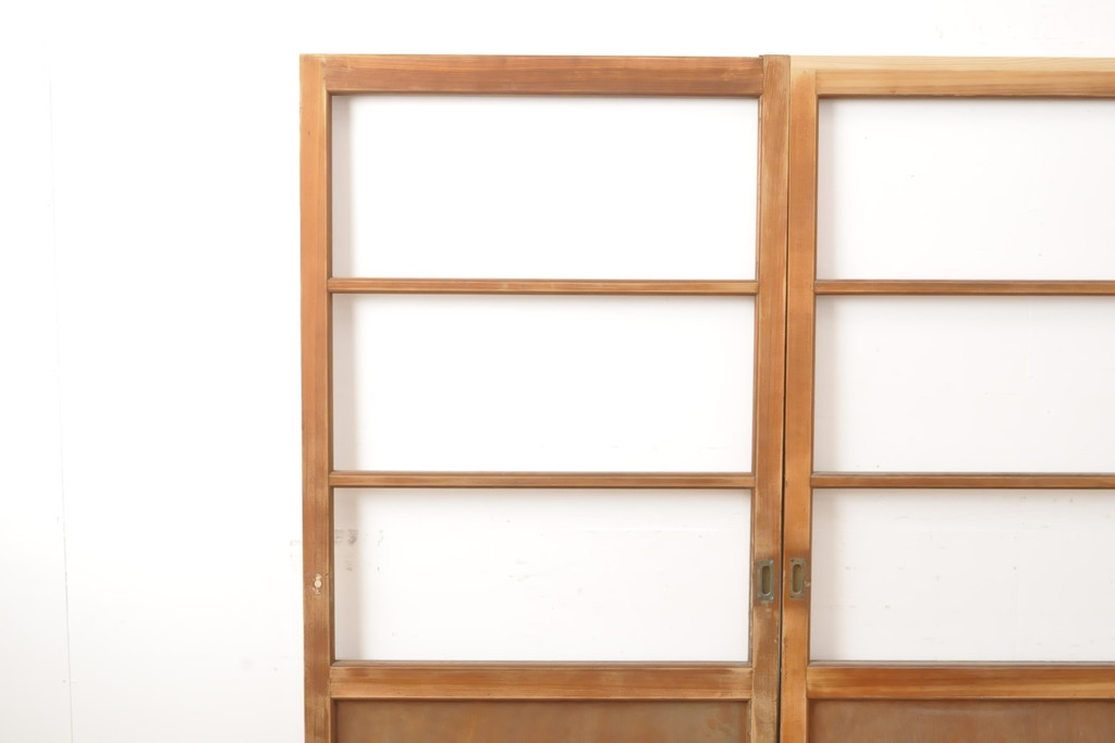 アンティーク建具　レトロな部屋づくりにぴったり!古い木製のガラス戸2枚セット(引き戸)(R-056363)