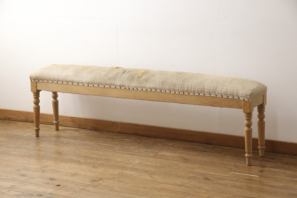 フランスアンティーク パイン材製 クラシカルなろくろ脚がステキな木製ベンチ(長椅子、イス)(R-056400) | ラフジュ工房