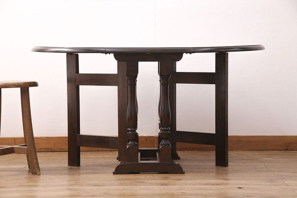 中古　松本民芸家具　深みのある色味がシックな#28型バタフライテーブル(バタフライ卓、ゲートレッグテーブル、ダイニングテーブル)(R-048266)