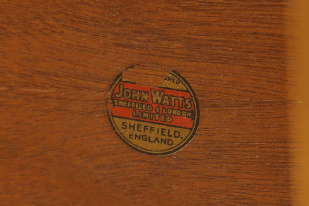 イギリスヴィンテージ　John Watts　ビーチ材・天板チーク材　シンプルな造りながら天板のデザインがおしゃれなローテーブル(センターテーブル、リビングテーブル、コーヒーテーブル、ビンテージ)(R-064168)