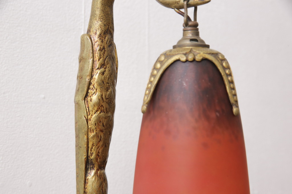 フランスアンティーク　真鍮製　シャルル・ランク(C. Ranc)　ヴィトリフィカシオン彩　ディスプレイとしてもおすすめのデスクランプ(卓上照明、テーブルランプ)(R-055689)(検索ワード:ミューラー兄弟、ドーム兄弟)