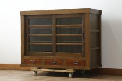 レトロ家具　ナラ材　昭和レトロなサイドボード(収納棚、カウンター)(R-036333)