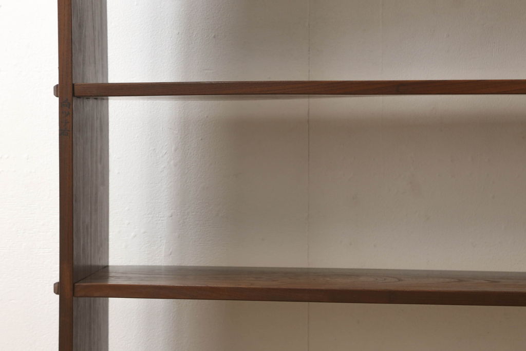 和製アンティーク　どんなお部屋にも取り入れやすい総欅(ケヤキ)材製のシンプルな本棚(オープンラック、ブックシェルフ、飾り棚、陳列棚、書棚)(R-060156)