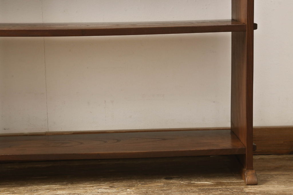 和製アンティーク　どんなお部屋にも取り入れやすい総欅(ケヤキ)材製のシンプルな本棚(オープンラック、ブックシェルフ、飾り棚、陳列棚、書棚)(R-060156)