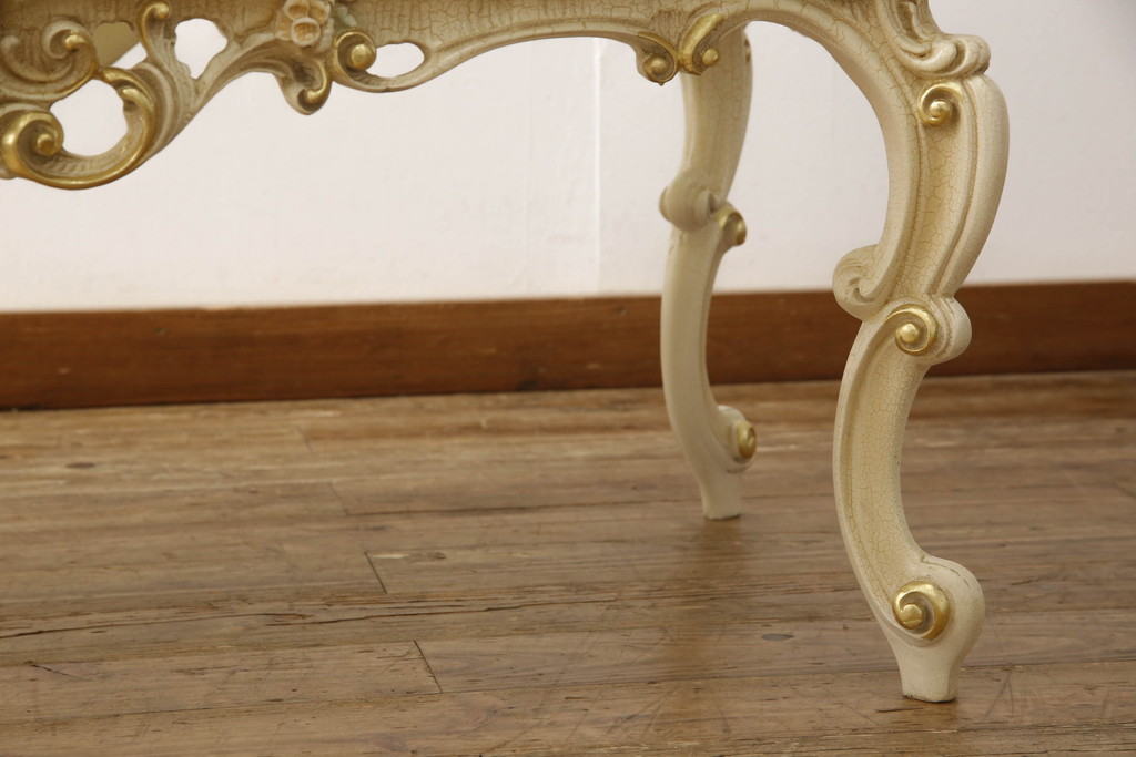 中古　イタリア高級家具　Salotto Alba Art.115　ロココ調　エレガントな空間づくりに活躍するセンターテーブル(ローテーブル、リビングテーブル、ソファテーブル)(検索ワード:SILIK、シリック)(R-060388)