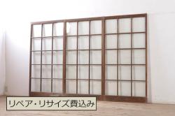 アンティーク建具　上手物　大正ロマンな雰囲気香るガラス窓2枚セット(引き戸、ガラス戸、建具)(R-054376)