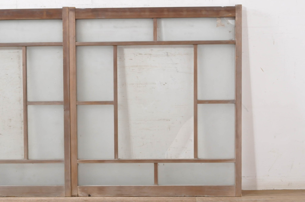 アンティーク建具　大正ロマン　ノスタルジックな雰囲気溢れるガラス窓3枚セット(引き戸、ガラス戸)(R-072940)