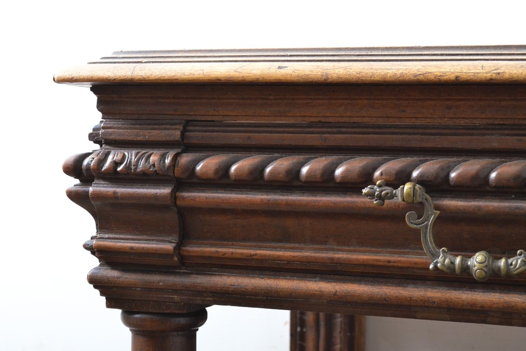 フランスアンティーク　マホガニー材　凝った造りでエレガントな雰囲気を醸し出すコンソールテーブル(飾り棚、サイドテーブル)(R-059569)