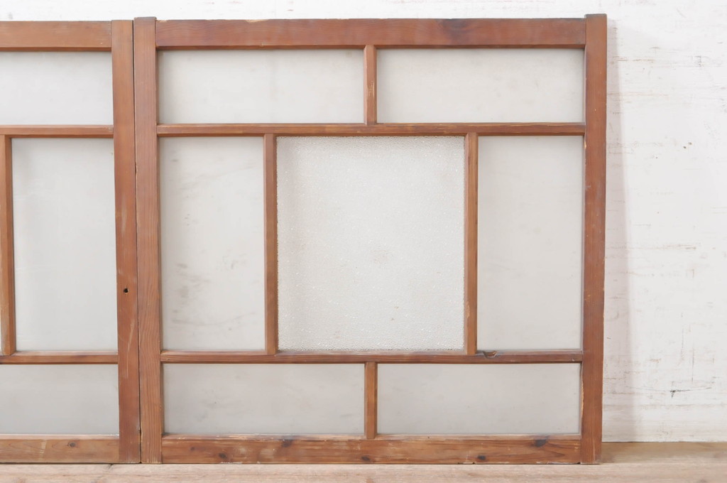 アンティーク建具　大正ロマンの空間づくりに活躍するガラス窓2枚セット(引き戸、ガラス戸)(R-072943)