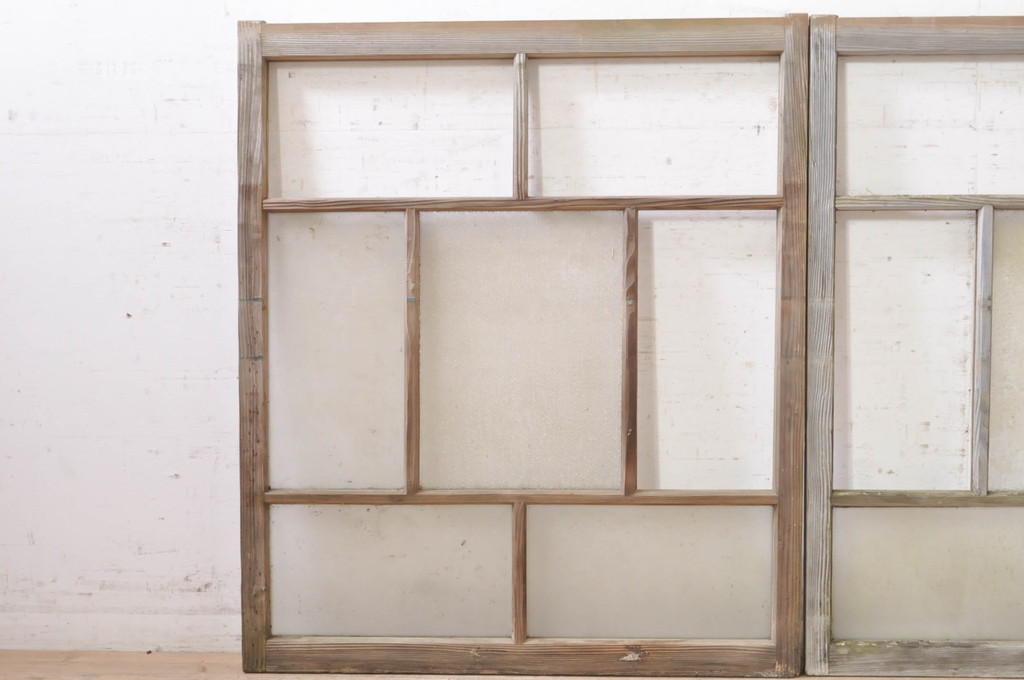 アンティーク建具　大正ロマン　ノスタルジックな雰囲気溢れるガラス窓2枚セット(引き戸、ガラス戸)(R-072950)