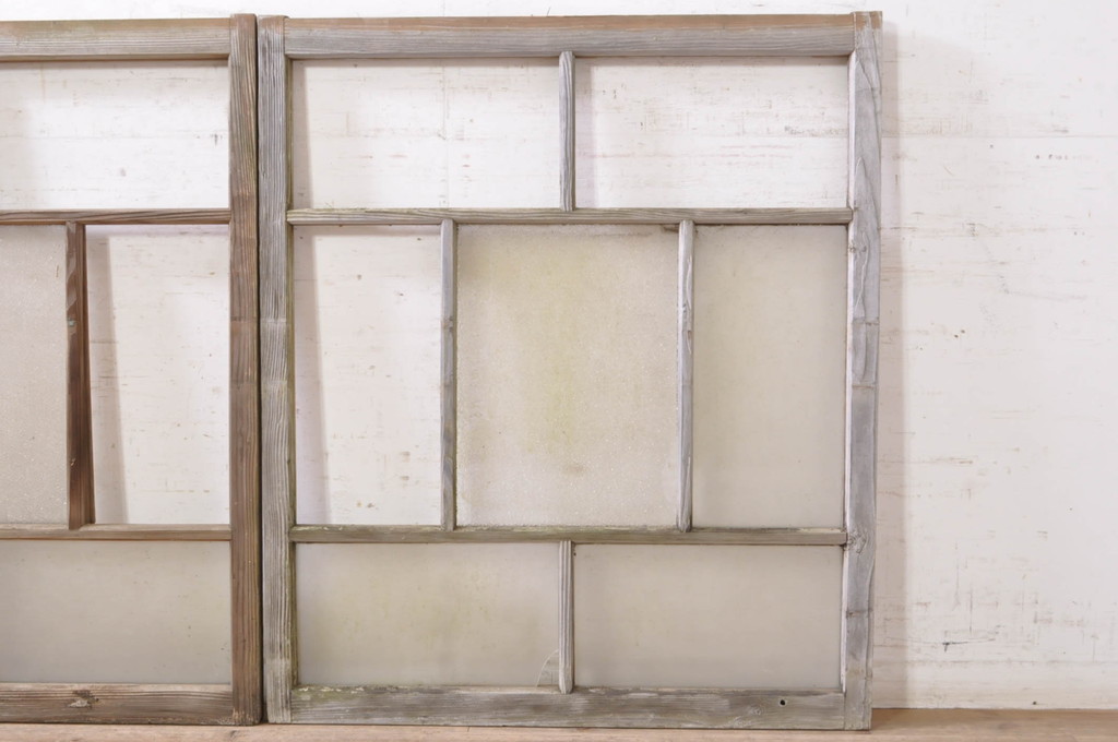 アンティーク建具　大正ロマン　ノスタルジックな雰囲気溢れるガラス窓2枚セット(引き戸、ガラス戸)(R-072950)