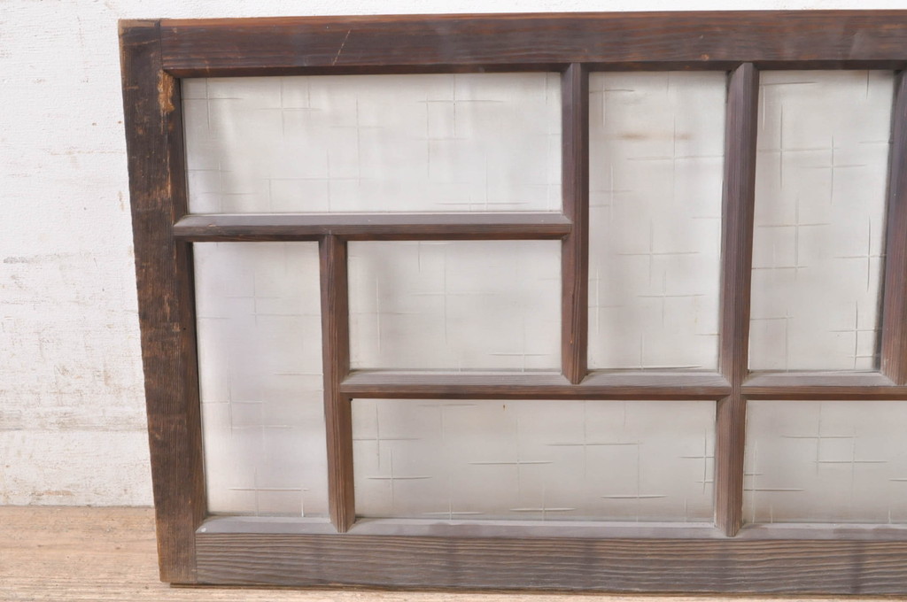 アンティーク建具　古い木味が魅力!大正ロマンな空間を演出するガラス窓1枚(ガラス欄間、明り取り、明かり取り、ガラス戸、引き戸)(R-073444)