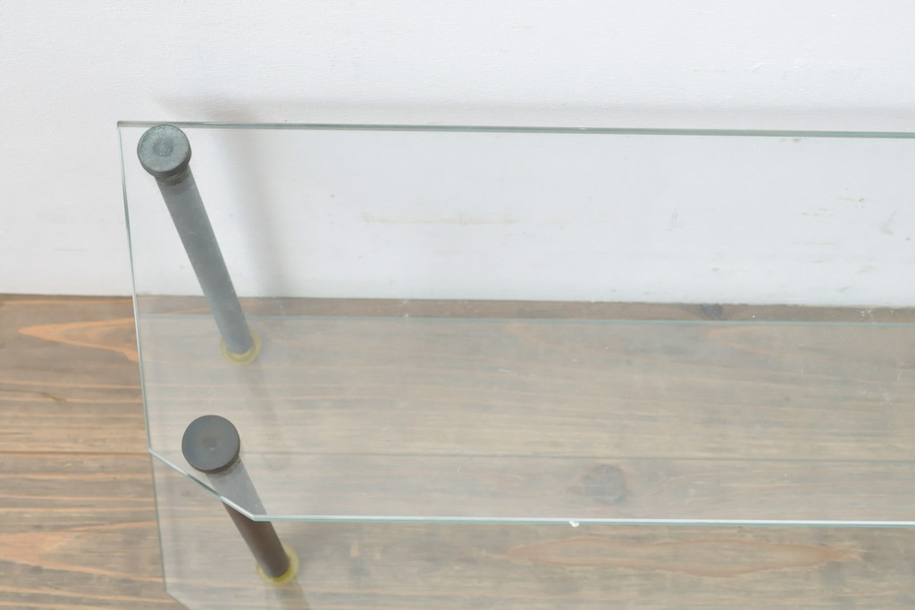 アンティーク　店舗什器におすすめ!真鍮フレーム・ガラス棚板のディスプレイ棚2セット(陳列棚、飾り棚、展示台)(R-055869)