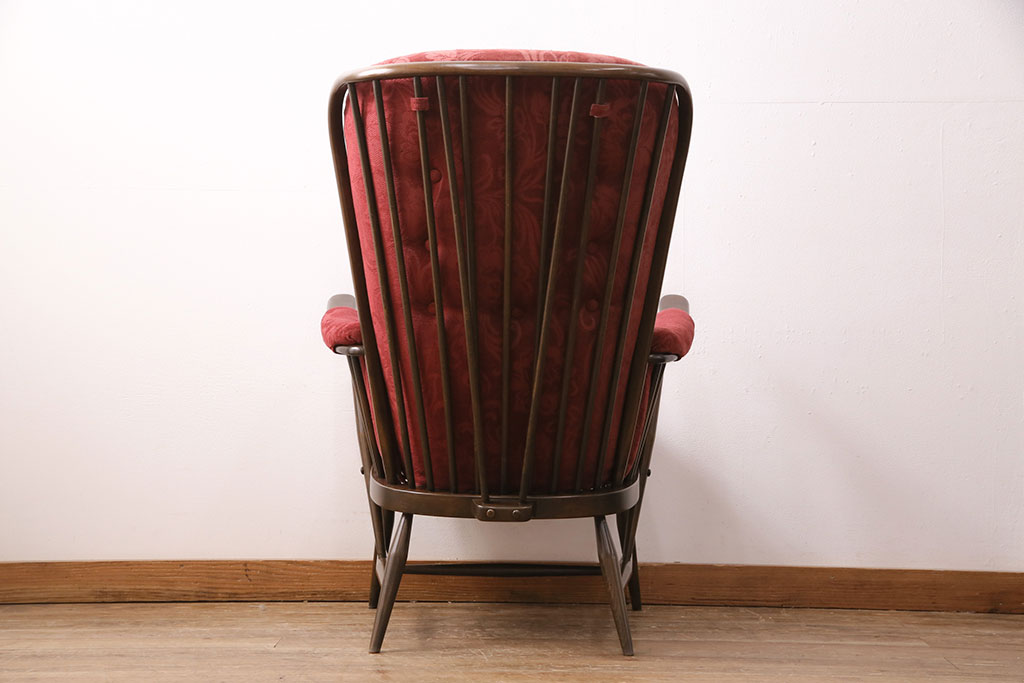 ヴィンテージ家具　ERCOL(アーコール)　エバーグリーン　エレガントな雰囲気漂う1人掛けイージーチェア(ラウンジチェア、アームチェア、椅子、ソファ、ビンテージ)(R-051665)