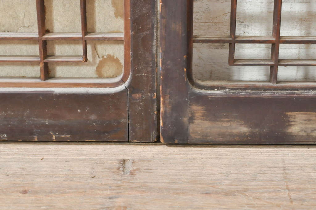 アンティーク建具　ひょうたんの繊細な意匠が趣溢れる障子窓2枚セット(引き戸、障子戸、窓)(R-073579)