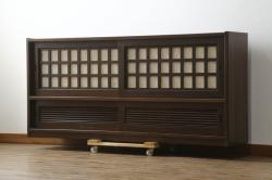 ペイント家具　爽やかな空間を演出するフランスアンティークのサイドキャビネット(収納棚)