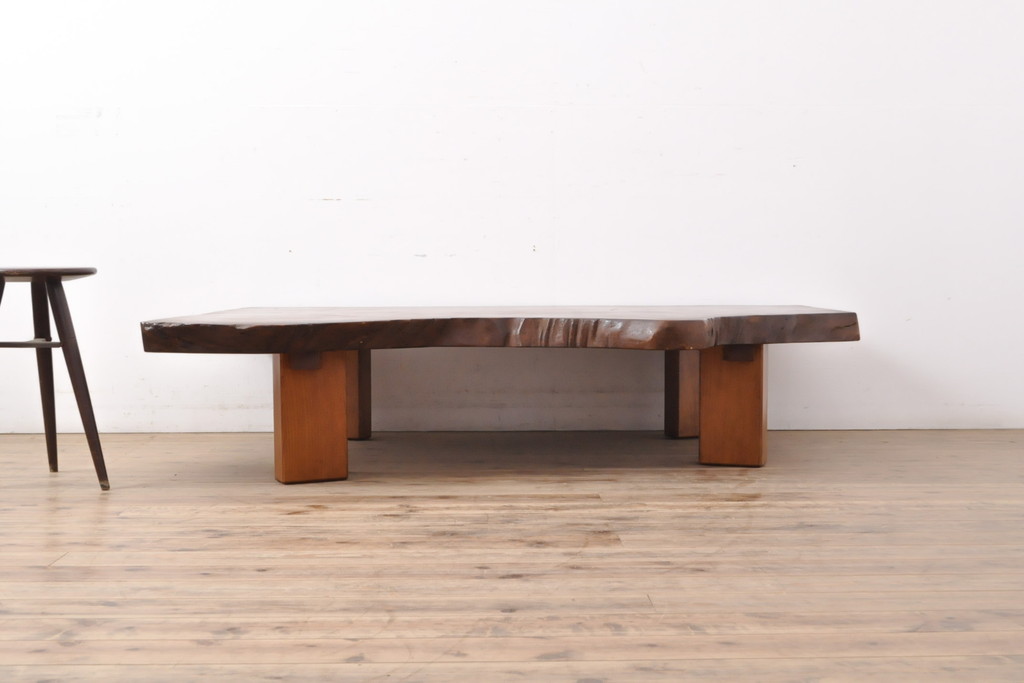 中古　美品　分厚い欅材一枚板天板!高級感たっぷりの座卓(ローテーブル、センターテーブル、リビングテーブル)(R-056991)