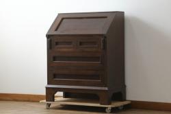 中古　美品　国産手造り家具　コンパクトに収納できてお部屋に取り入れやすい、折りたたみ式文机(折り畳み、座机、ローテーブル、座卓、小引き出し)(R-051799)
