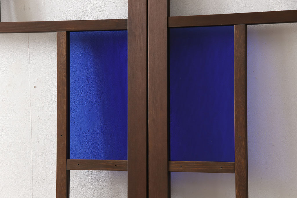 【オーダー家具実例】ガラス戸2枚を新規製作!過去に販売した商品のデザインを参考に、お好みの色ガラスを使って制作。レトロで個性の光るガラス戸に仕上げました。(建具、引き戸)
