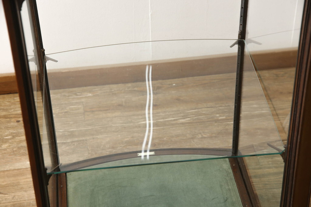 イギリスアンティーク　最高級マホガニー材　エレガントな彫刻入りの縦型ガラスケース(ショーケース、飾り棚、収納棚、戸棚、店舗什器)(R-062936)