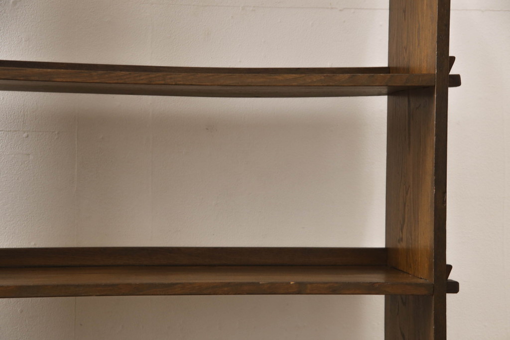 和製アンティーク　栓材　味のある木の風合いが魅力の楔(クサビ)式本棚(ブックシェルフ、オープンシェルフ、飾り棚)(R-066279)