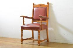 イギリスアンティーク　最高級　マホガニー材　華やかな装飾が置くだけで絵になるキャスター付きチェア(ダイニングチェア、椅子、イス)(R-057473)
