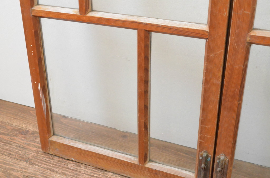 アンティーク建具　大正ロマンの雰囲気香る左右合わせのガラス窓1対(一対、2枚セット、引き戸、ガラス戸)(R-066000)