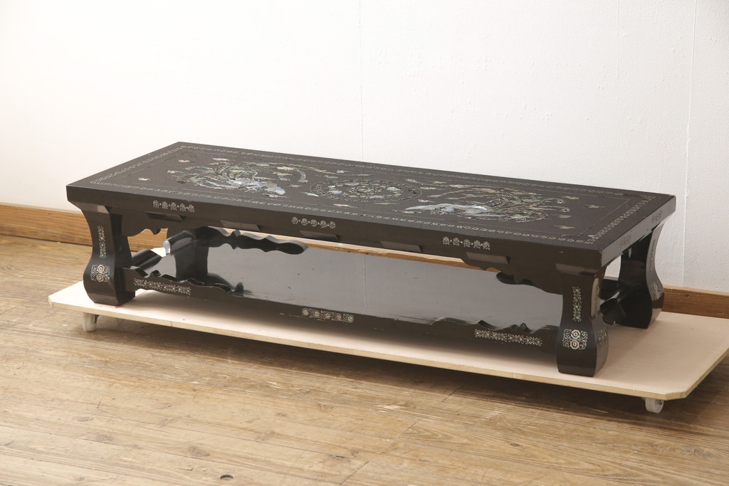 座卓 ローテーブル 螺鈿細工 木製 アンティーク - 座卓/ちゃぶ台