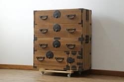 アンティーク家具　木製引き戸のシンプルな収納箪笥キャビネット(収納棚、夜具箪笥、布団箪笥)(R-036603)