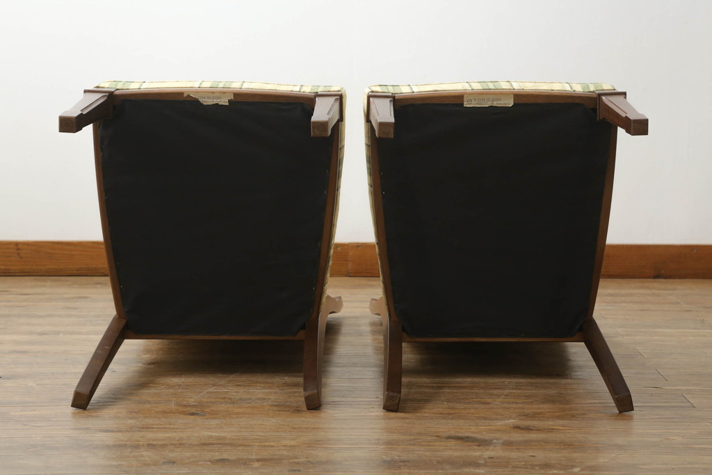 中古　美品　マルニ木工(MARUNI)　地中海シリーズ　カンヌ　クラシカルなデザインのファブリックがお洒落なダイニングチェア2脚セット(椅子、イス)(定価2脚で約16万円)(R-066603)