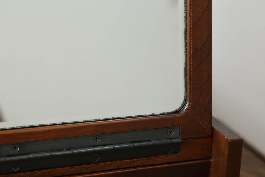中古　美品　国産家具　職人手造り　欅(ケヤキ)杢　コンパクトなサイズが使いやすい函鏡台(ドレッサー、ミラー、小引き出し、卓上収納)(R-065462)