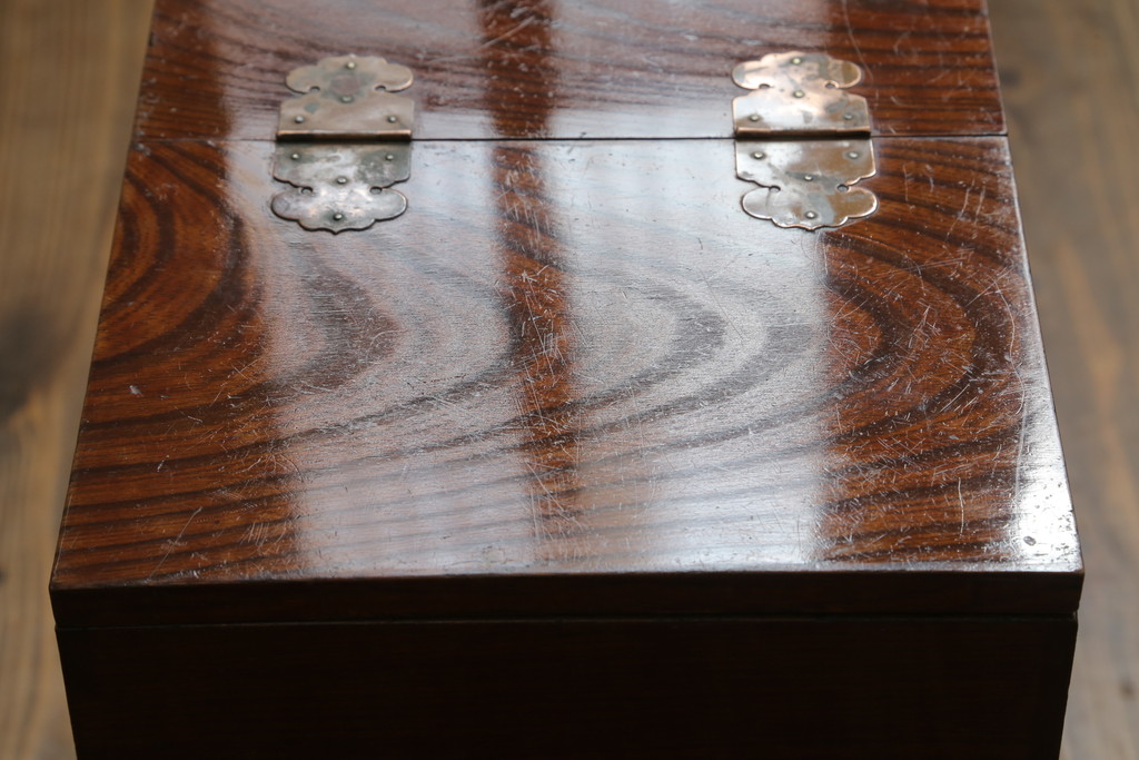 和製アンティーク　木目が美しい小引き出し(ドレッサー、メイクボックス、化粧品ボックス、化粧箱、ミニ鏡台)(R-068979)