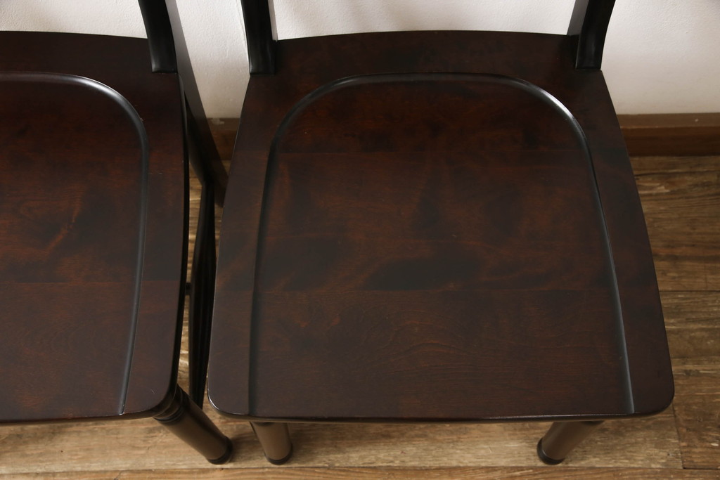 中古　北海道民芸家具　HM686　シックな色合いが落ち着いた雰囲気を醸し出すチェア2脚セット(板座チェア、椅子、ダイニングチェア)(R-054488)