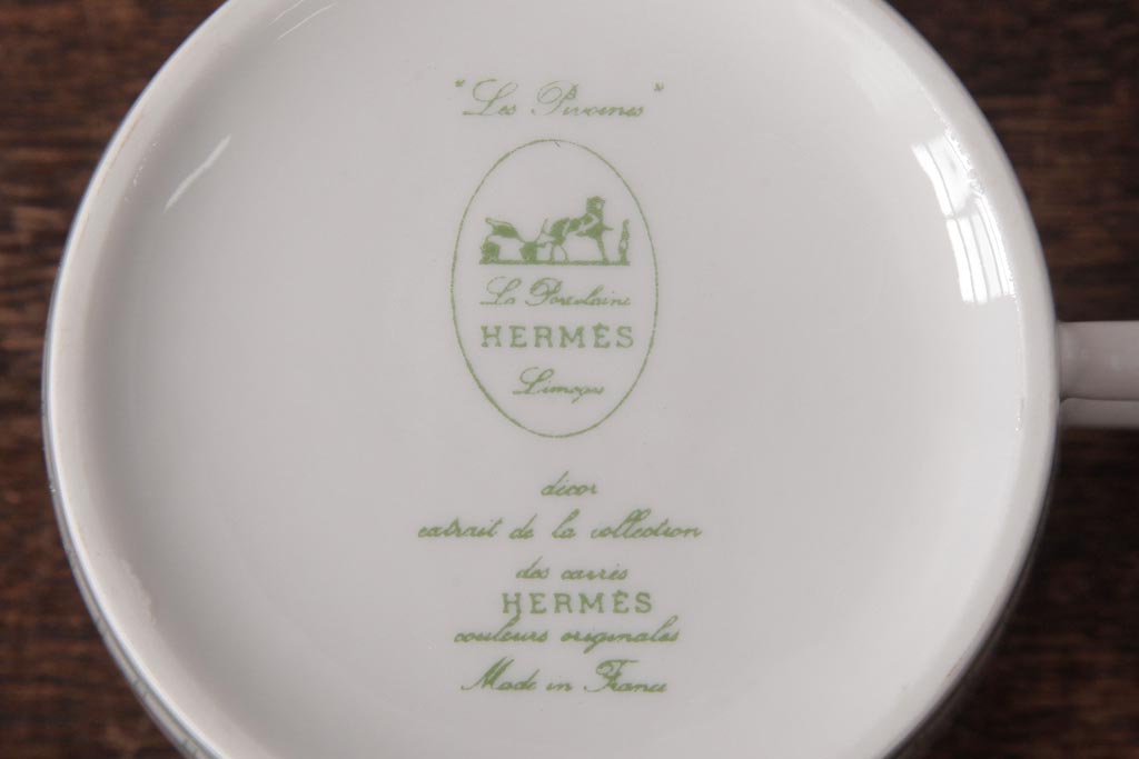 中古　HERMES(エルメス)　Les Pivoines(レ・ピヴォワンヌ)　カップ&ソーサー2客セット