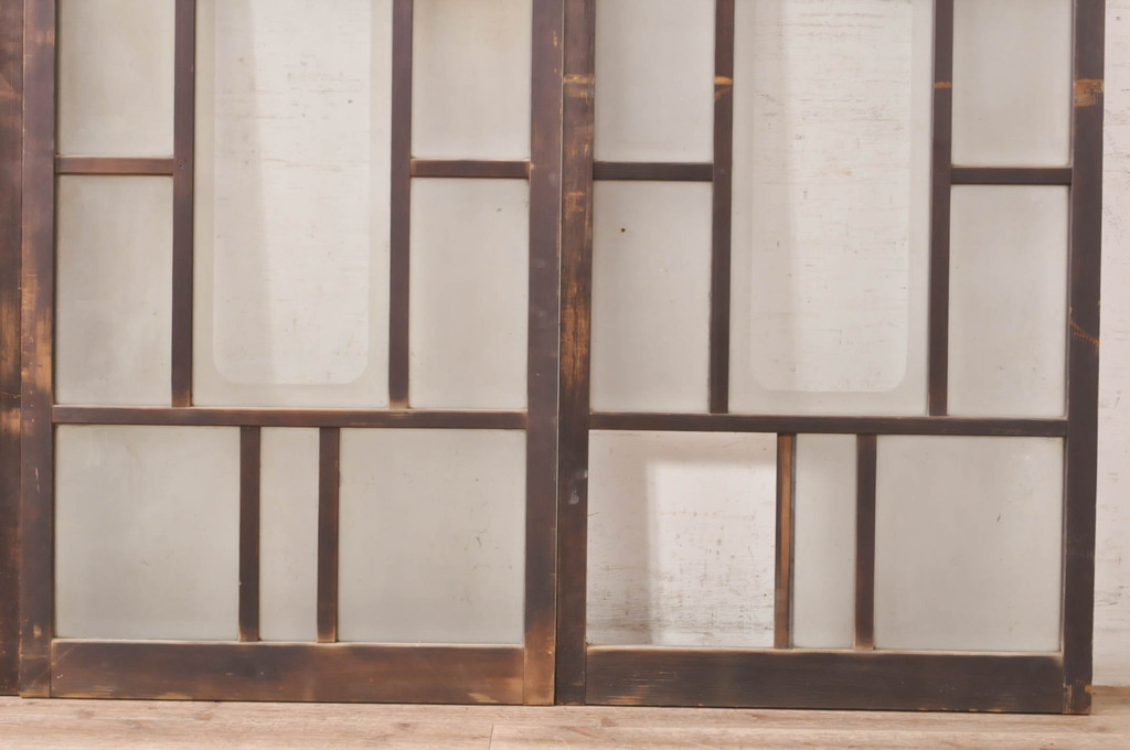 アンティーク建具　大正ロマン　ノスタルジックな雰囲気溢れるガラス窓4枚セット(引き戸、ガラス戸)(R-073890)