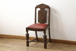 イギリスアンティーク　オーク材　大振りな花の意匠とバルボスレッグが存在感を放つダイニングチェア(イス、椅子)(R-061273)