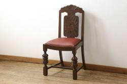 イギリスアンティーク　オーク材　大振りな花の意匠とバルボスレッグが存在感を放つダイニングチェア(イス、椅子)(R-061274)
