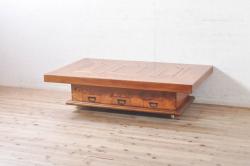 アンティーク家具　総欅材　天板一枚板　古い木製のラウンドテーブル