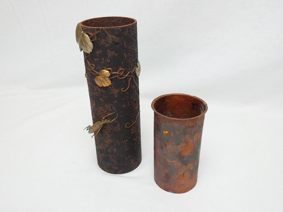 【ご予約品】 稀少 明治期 玉光齋 鉄製 蟷螂 花入(カマキリ、かまきり、花瓶 その他