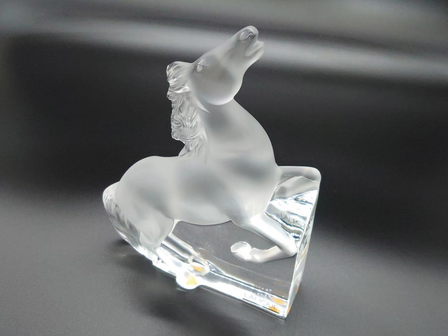 フランス　LALIQUE(ラリック)　クリスタル　跳ね馬　置物(箱なし、ガラス製、オブジェ、インテリア)(R-062827)